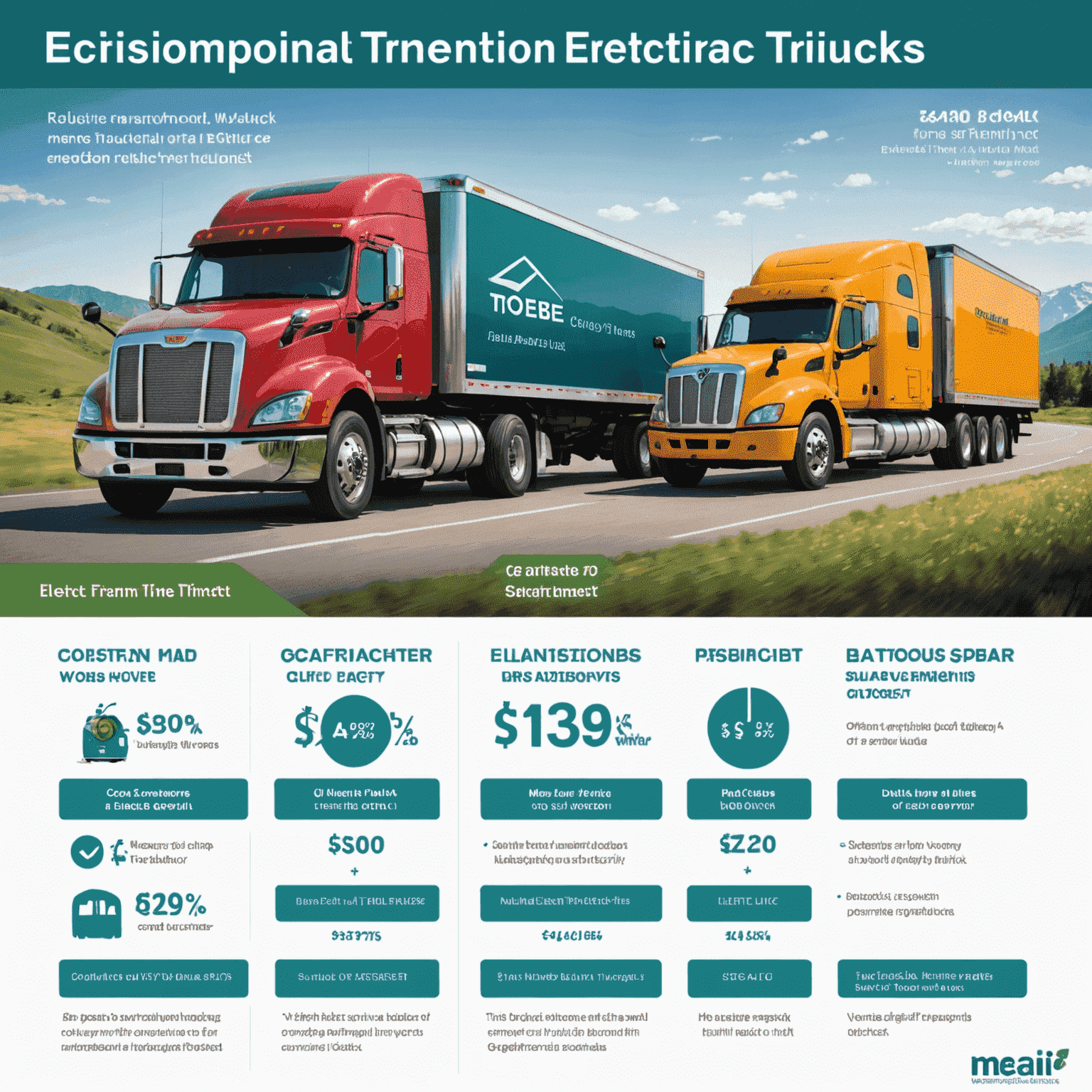 A comparison chart showing the cost and environmental impact of traditional vs electric trucks